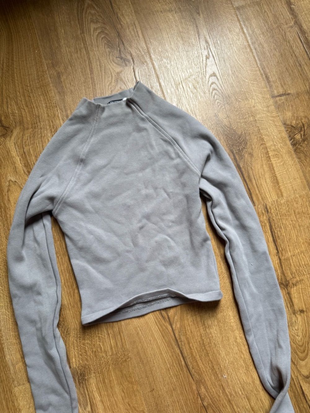 Zara Light Gray Ribbed Mock Neck Top